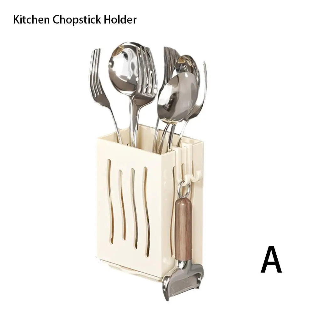 Wall Mounted Kitchen Utensil Rack & Chopstick Holder Kitchen Utensil Rack Richie's white
