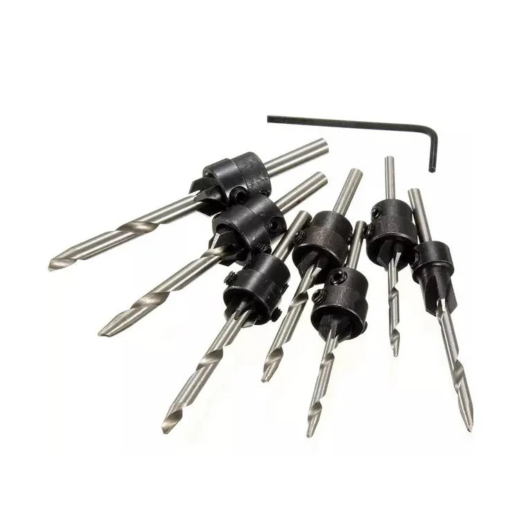 7-Pc Tapered Countersink Drill Bit Set with Stop Collars | HSS Countersink Drill Set Richie's
