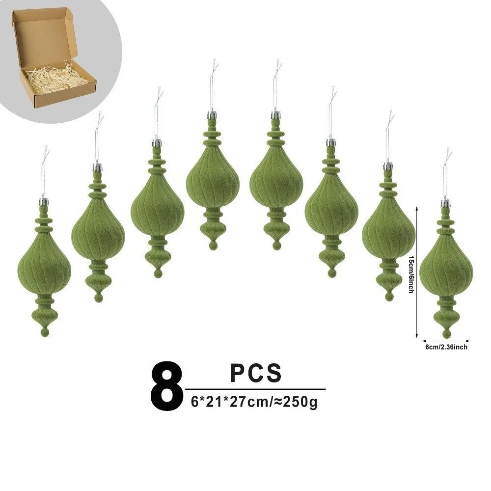 8pcs Velvet Gift Box Christmas Tree Ornaments – Flocked Pendants Christmas Tree Ornaments Richie's Green 1.5cm