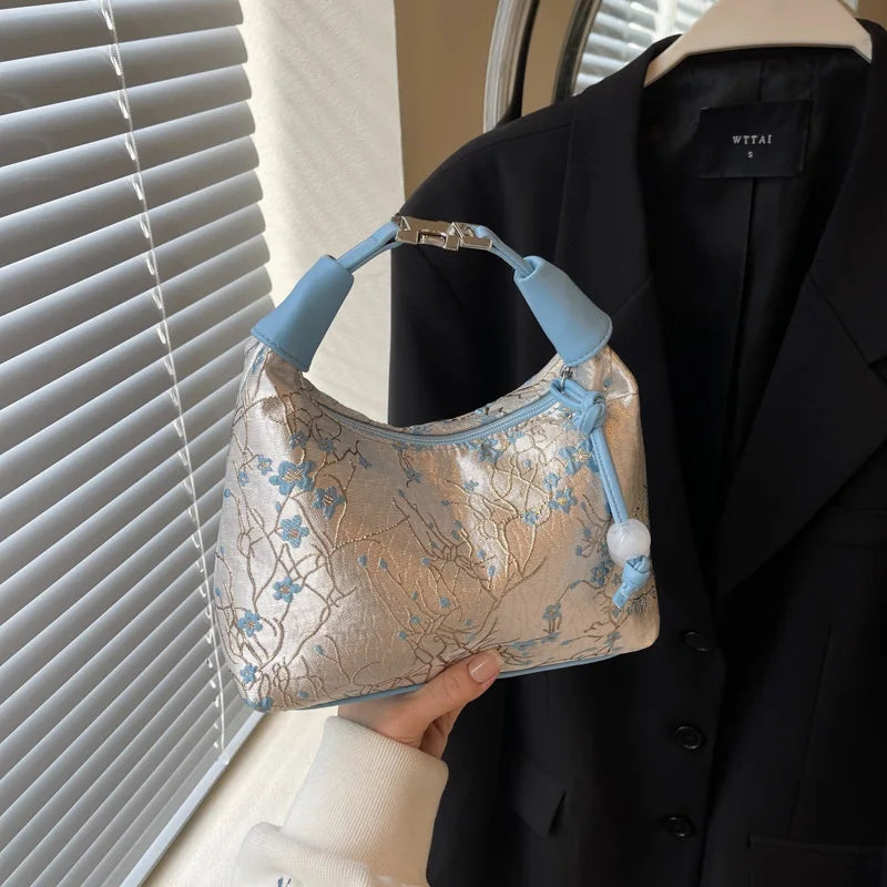 Chinese Embroidered Canvas Crossbody Bag – Hanfu Party Purse Embroidered Crossbody Bag Richie's Blue