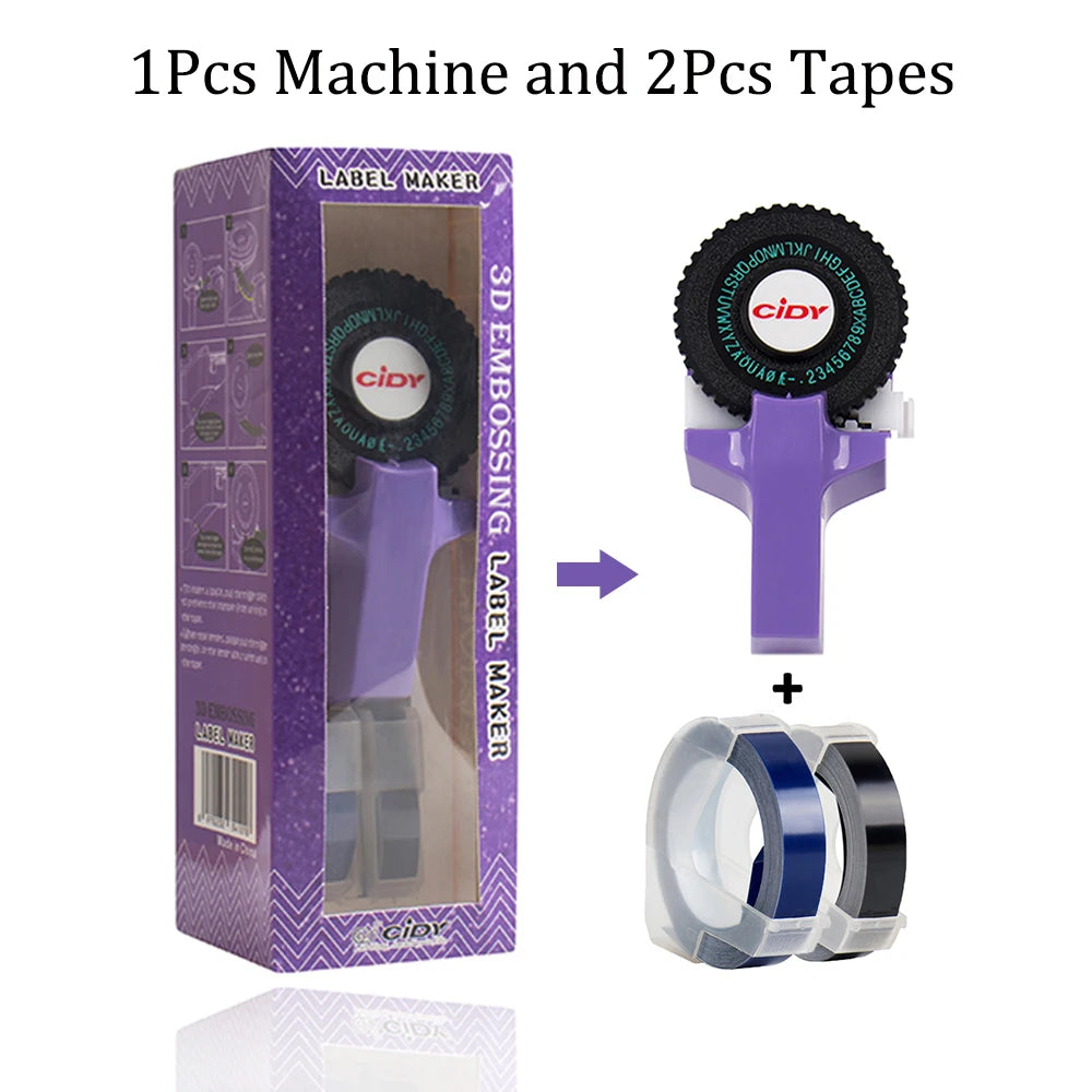 Handheld 3D Embossing Label Maker Manual Typewriter + 2 Tape Rolls Embossing Label Maker Richie's Purple Label Maker 9mm