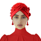 Floral Turban Hijab Hat – Elastic African Head Wrap for Women Turban Hijab Hat Richie's Red