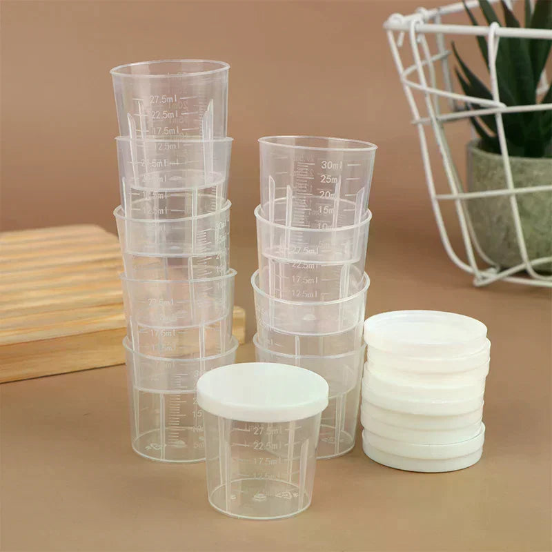 10Pcs Clear Measuring Cups with Lids 20ml–100ml Plastic Set Plastic Measuring Cups Richie's