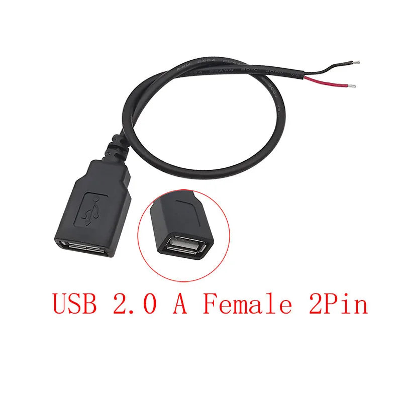 USB Connector Cable Micro USB Type C USB 2.0 A Male Female DIY USB Connector Cable Richie's USB Female 2Pin 1M 1Pcs