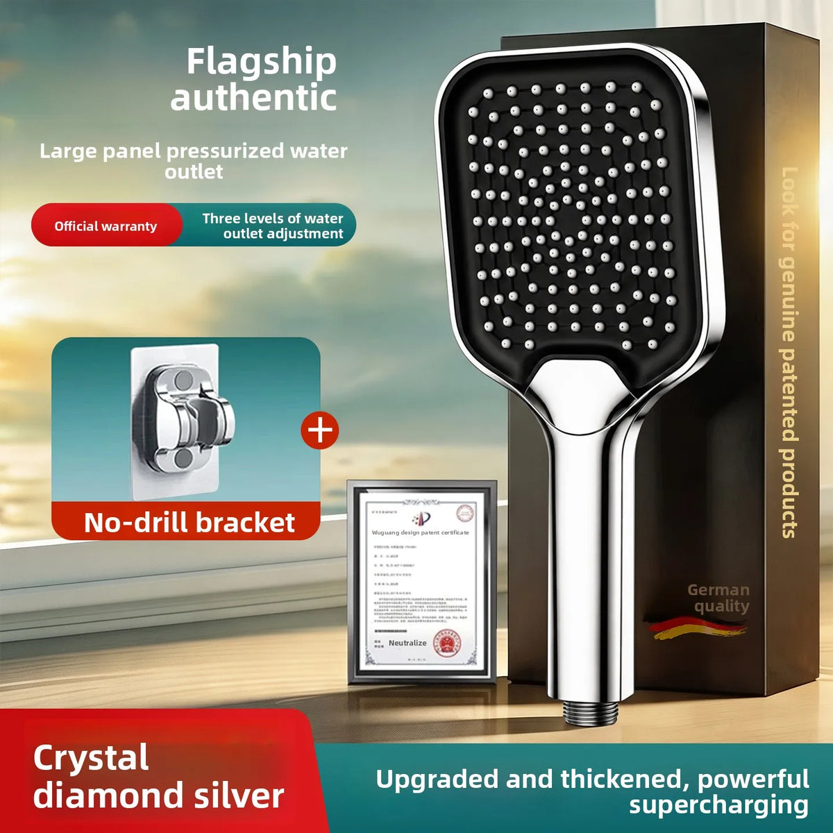 Pressurized Shower Head Set – High-Flow ABS Bathroom Kit Pressurized Shower Set Richie's Silver set 1