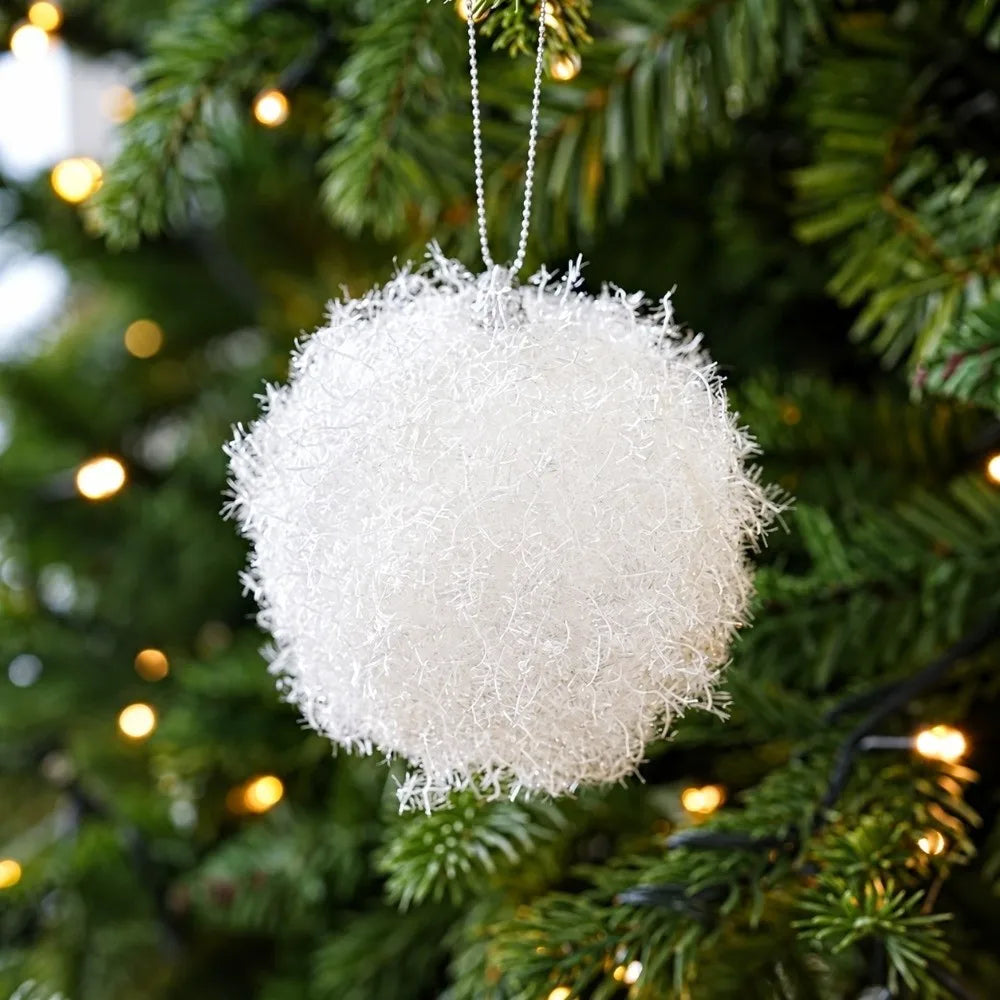 Silver Tinsel Foam Christmas Ball Ornament | Xmas Tree Bauble Christmas Ornament Richie's White Fluff