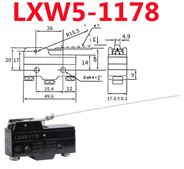 LXW5 Micro Limit Switch 10A AC 380V DC 220V Push Plunger SPDT Micro Limit Switch Richie's LXW5-1178