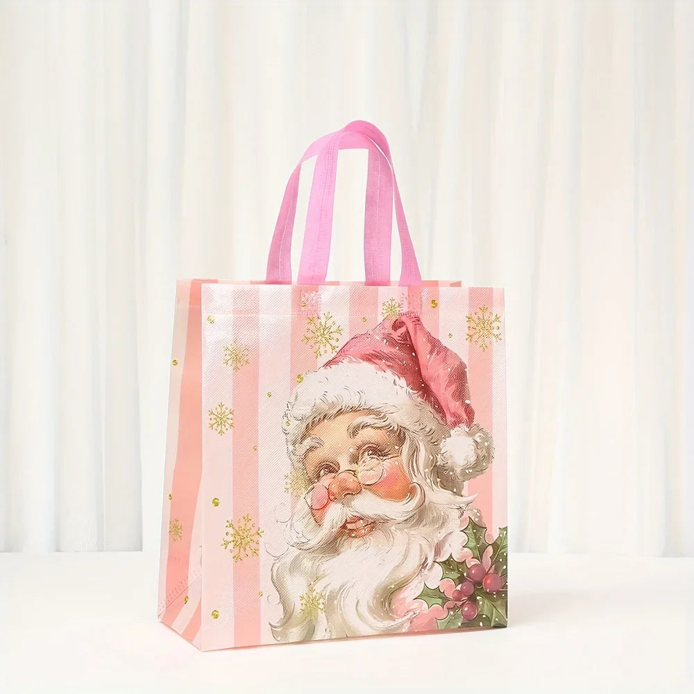 Pink Christmas Party Favor Bags with Handles | Xmas Treat Bags Christmas Favor Bags Richie's