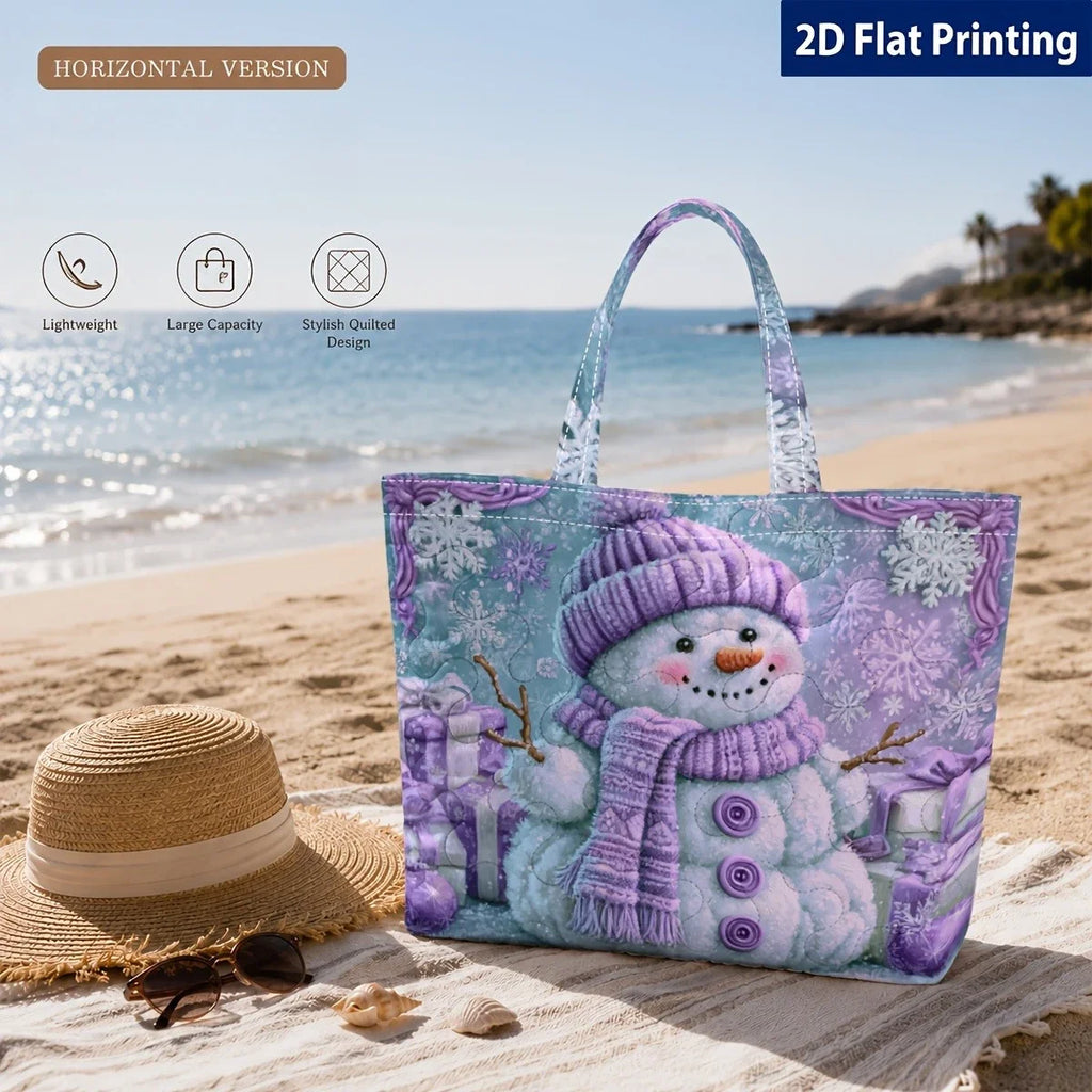 Snowman Quilted Tote Bag – Large Lightweight Women's Shoulder Bag Quilted Tote Bag Richie's