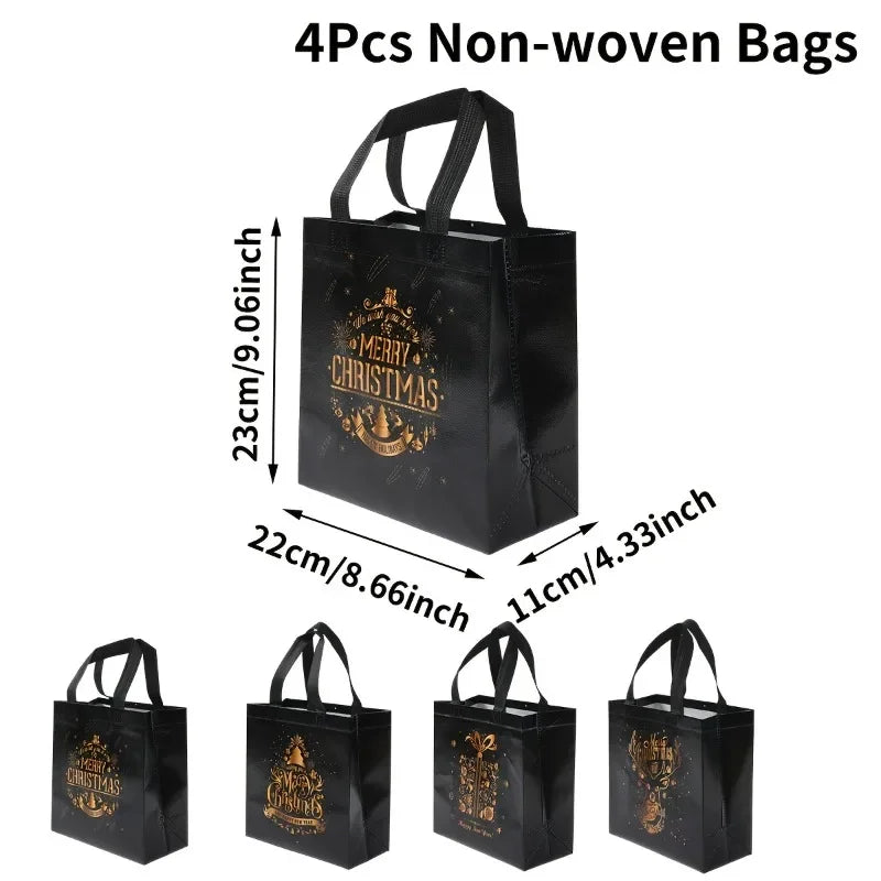 Black Christmas Tote Bags | Merry Xmas Non-Woven Gift Bags 4pk Christmas Gift Bags Richie's