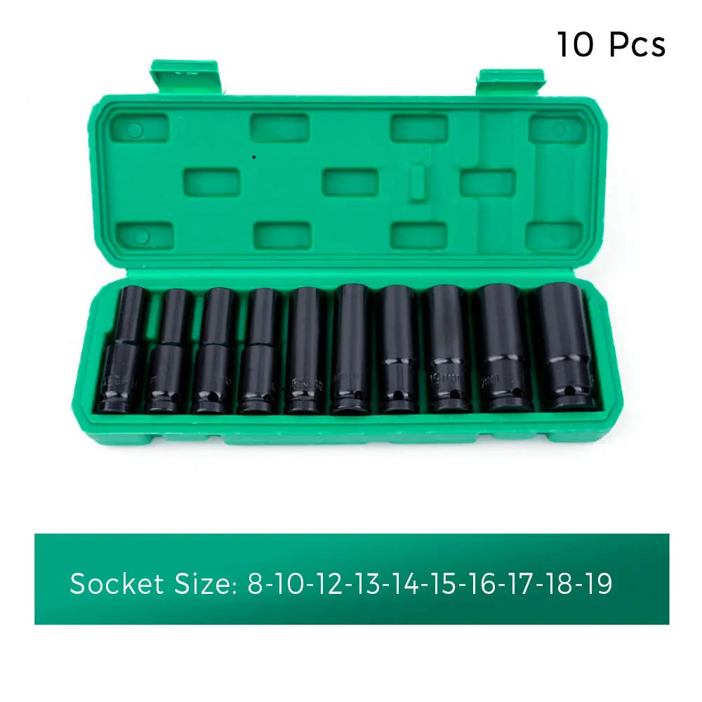 10pc 1/2" Drive Metric Deep Impact Socket Set | Pneumatic Impact Socket Set Richie's 10Pcs 8-19mm