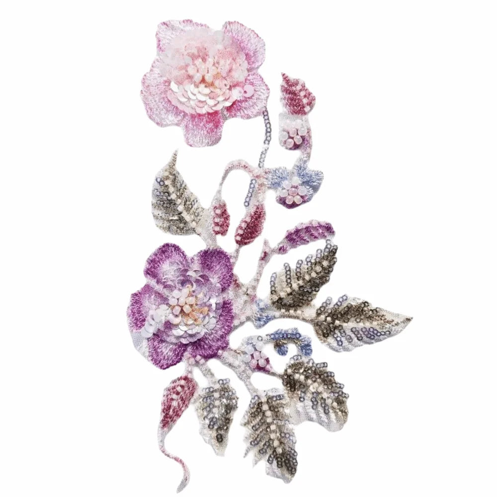 Beaded Sequin Flower Lace Applique Sew-On Patch for Wedding Dress Lace Applique Patch Richie's