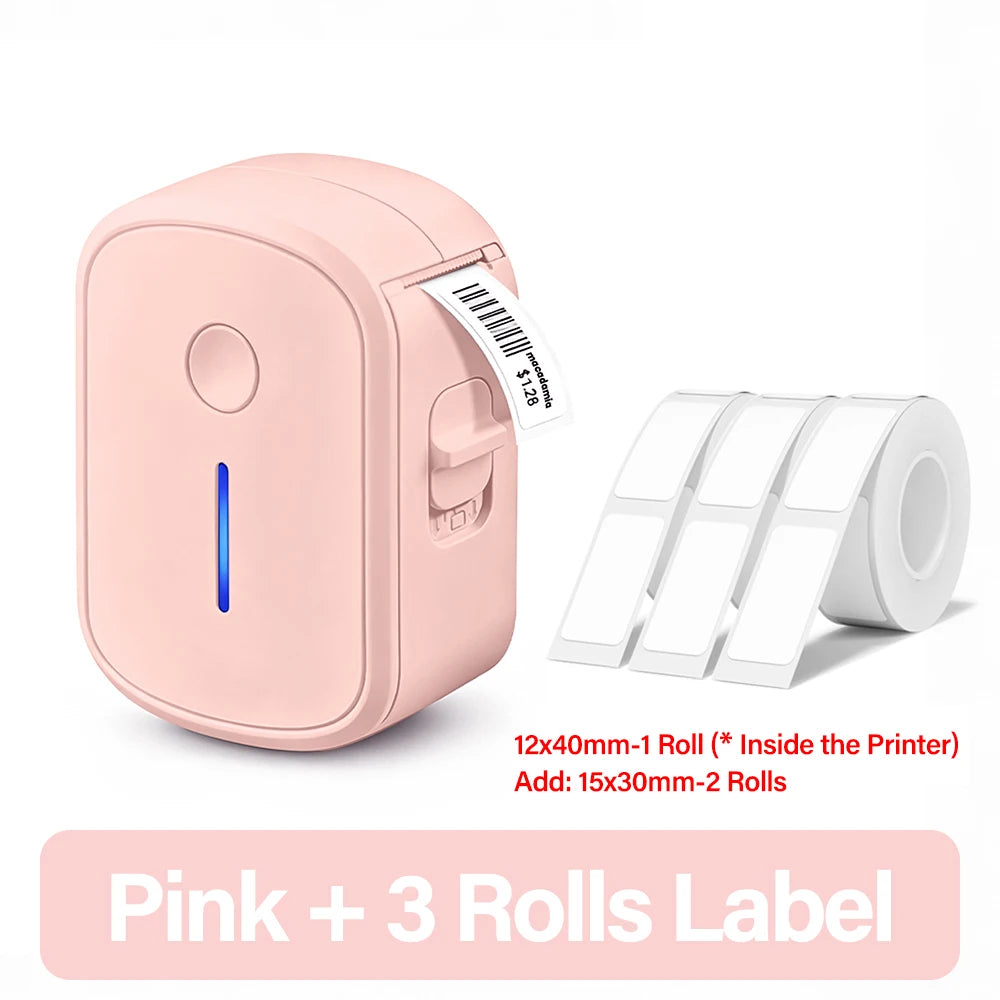 Memiva Bluetooth Inkless Thermal Label Printer – Mini Sticker Maker Thermal Label Printer Richie's Pink And 3 Rolls