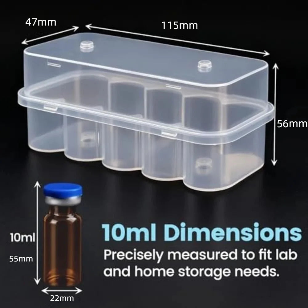 10-Slot Vial Storage Case Clear Stackable Freezer Tube Box Vial Storage Box Richie's for 10ml