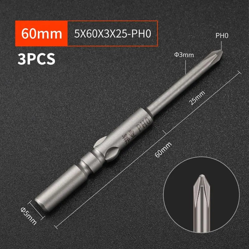 3-Pack S2 Steel 60mm Electric Screwdriver Bits | High Strength Screwdriver Bits Richie's A7