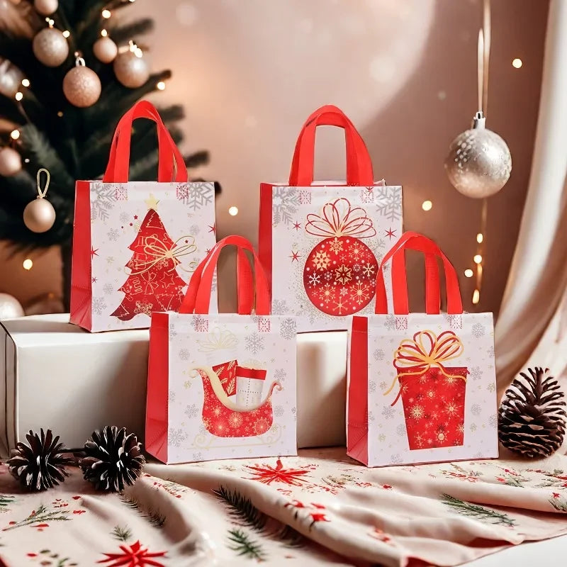 Red Christmas Gift Bags – Trees & Snowflakes Set of 4 Christmas Gift Bags Richie's