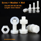 White Nylon Hex Bolt Nut Washer Set M3–M8 Insulated Plastic Nylon Fastener Set Richie's 50 set M4x25