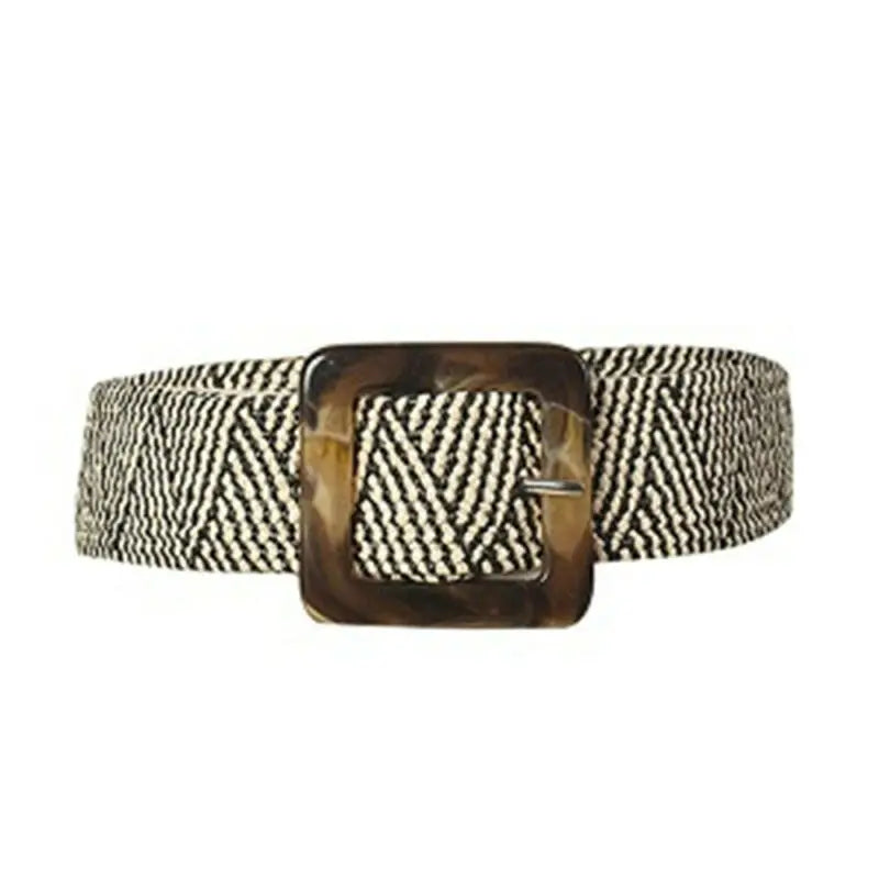 Women's Wide Woven Straw Belt – Elastic Carved Wood Buckle Wide Fashion Belt Richie's