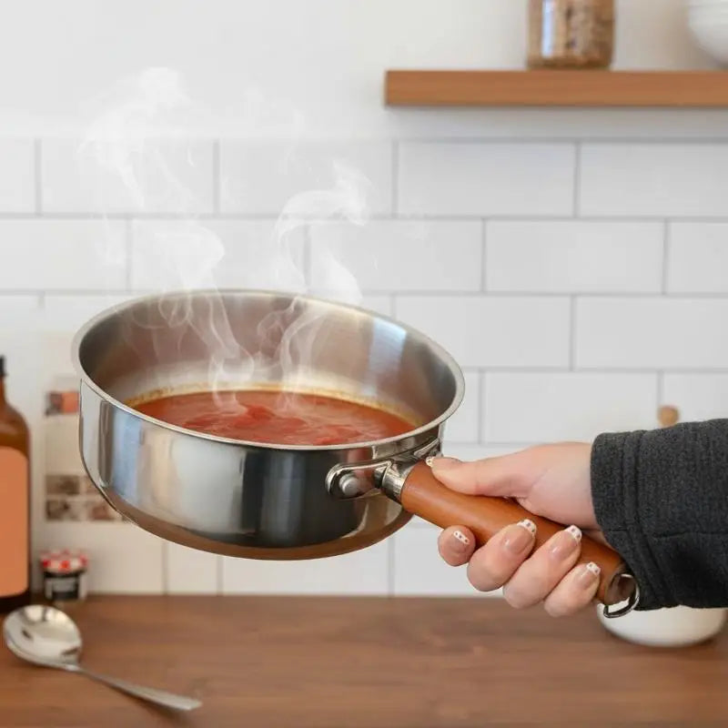 Stainless Steel Mini Cooking Pot Wood Handle & Spoon | Solo Pot Mini Saucepan Richie's
