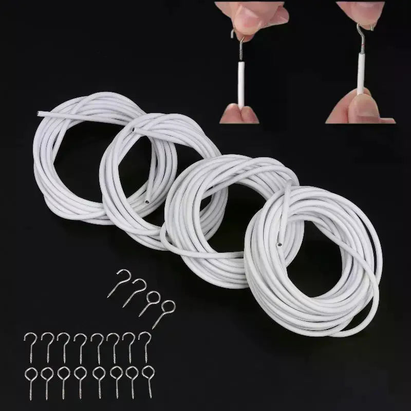 Curtain Spring Wire 2–6 Meters with Hooks & Eyes | White PVC Curtain Wire Kit Richie's