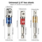 3-Piece Impact Socket Adapter Set – 1/4, 3/8 & 1/2" Hex Shank Socket Adapter Set Richie's