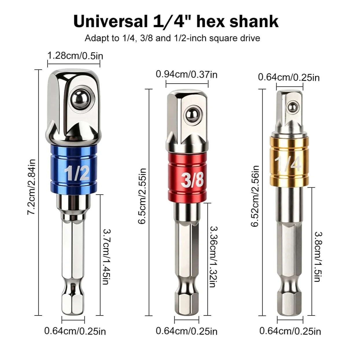 3-Piece Impact Socket Adapter Set – 1/4, 3/8 & 1/2" Hex Shank Socket Adapter Set Richie's