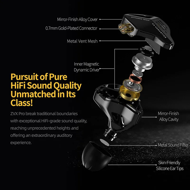 KZ ZVX Pro Wired IEM Earphones HiFi Dual Driver Bass Gaming Wired IEM Earphones Richie's