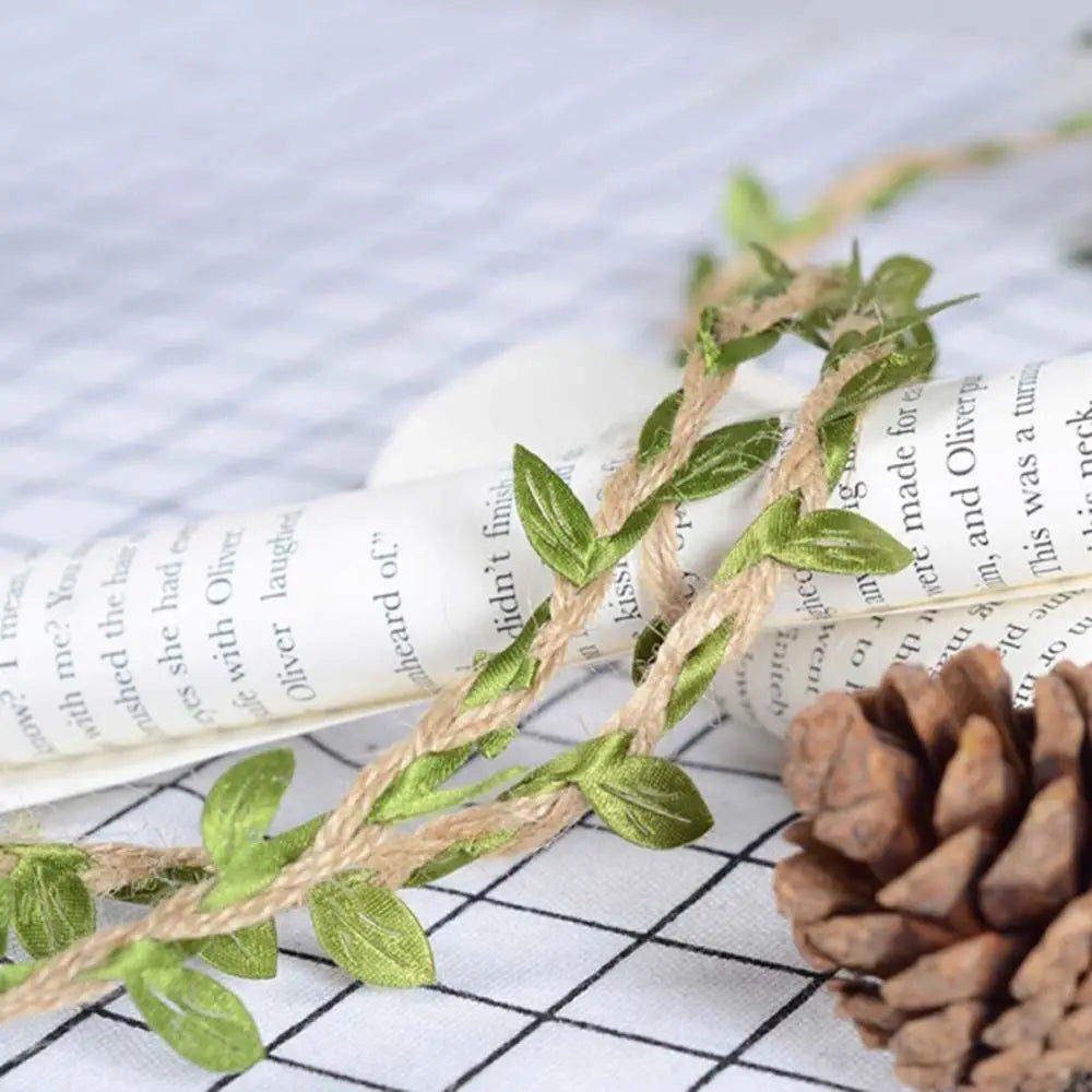 Vintage Jute Twine Burlap Rope with Artificial Leaves 5M/10M Decorative Craft Twine Richie's