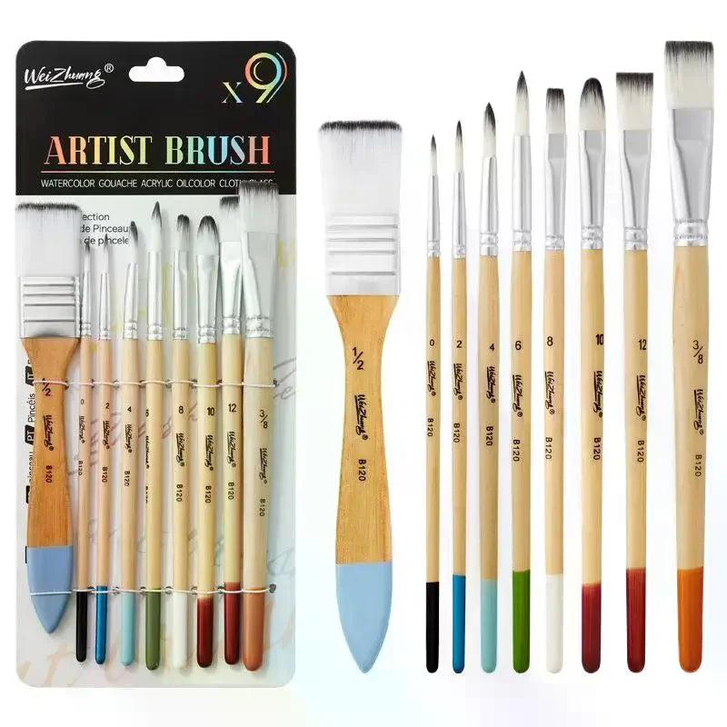 9-Piece Nylon Paint Brush Set – Watercolor, Acrylic & Oil Artist Brush Set Richie's
