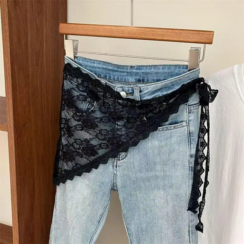 Women's Lace Trim Chiffon Triangle Mini Skirt Korean Style Mini Chiffon Skirt Richie's