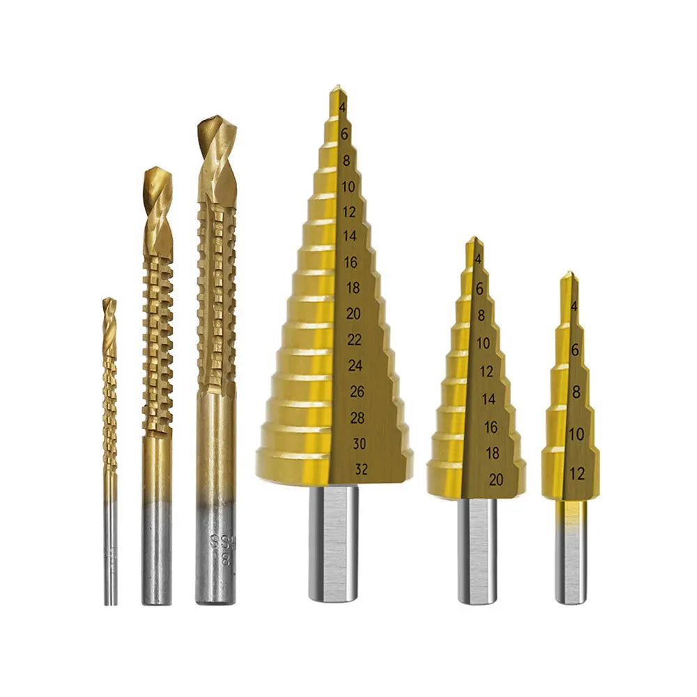 6Pcs Titanium Step Drill Bit Set HSS Woodworking & Metal Step Drill Bit Set Richie's No Case Round