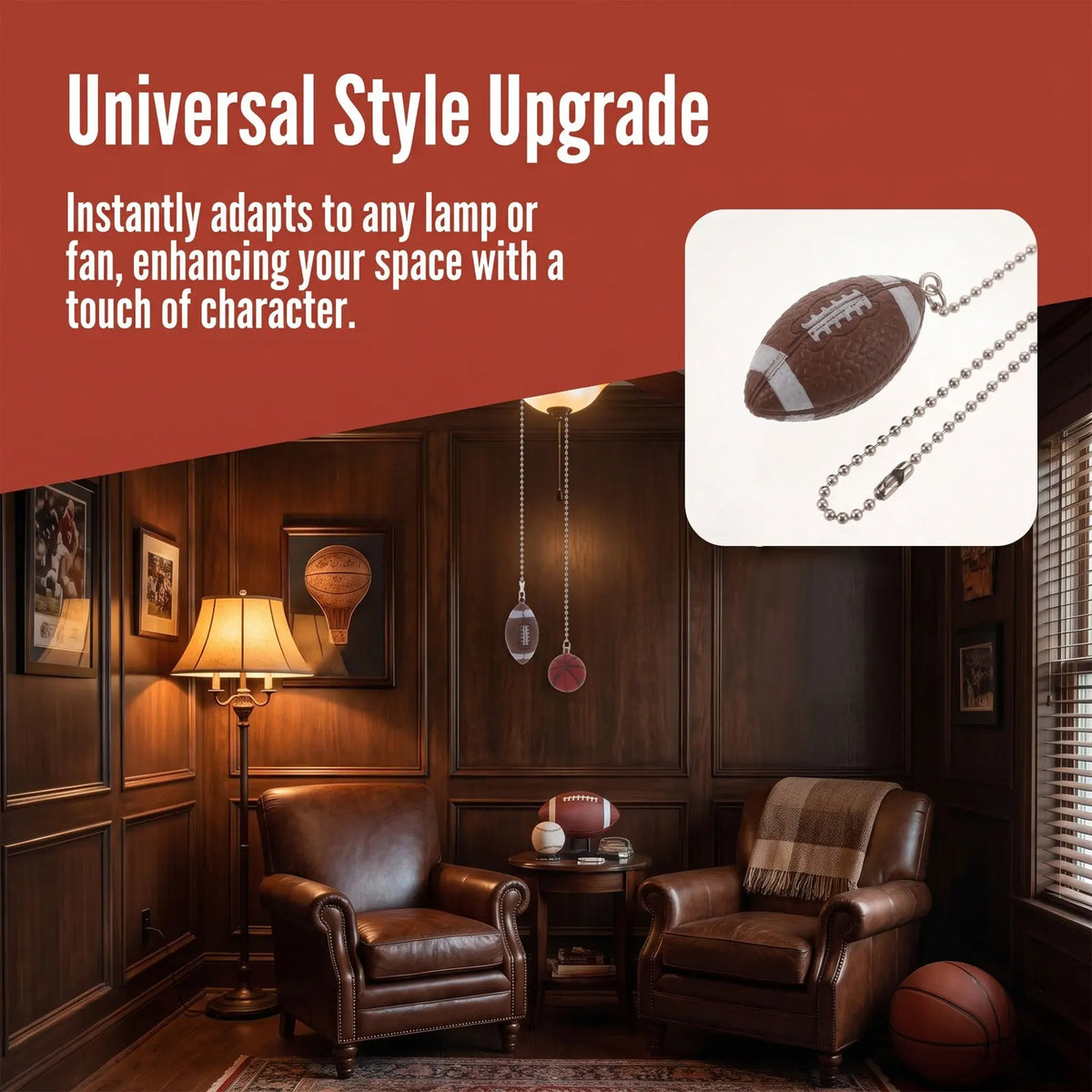 Sports Ball Ceiling Fan Pull Chain Set – 2Pcs Beaded Metal Fan Pull Chain Set Richie's