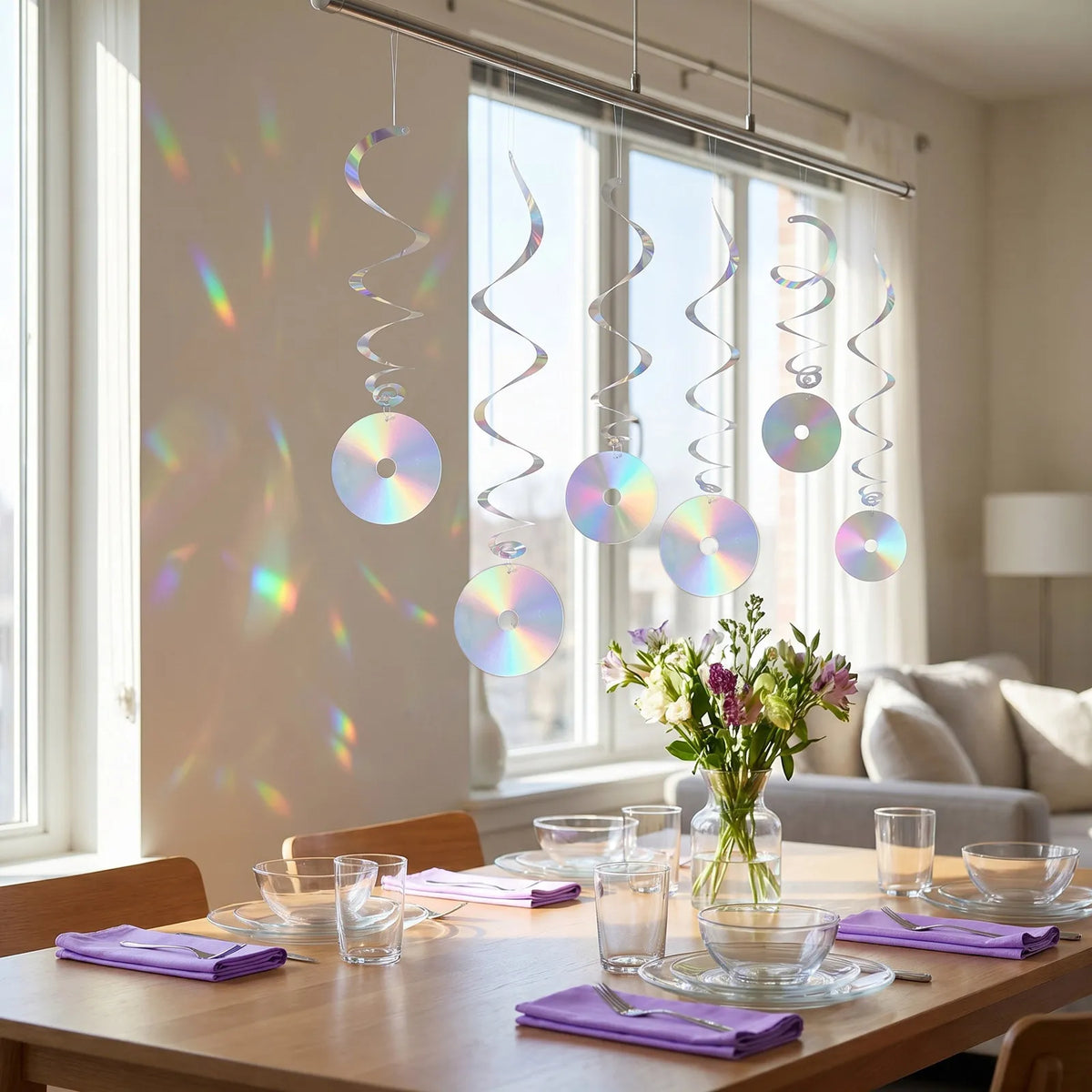 12Pcs Holographic CD Spiral Hanging Decorations – Disco Party Party Hanging Decorations Richie's