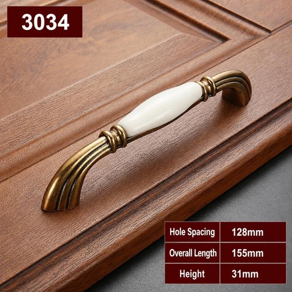 Zinc Alloy Ceramic Cabinet Pulls Antique Gold Drawer Handles Cabinet Pulls Richie's 3034-128mm