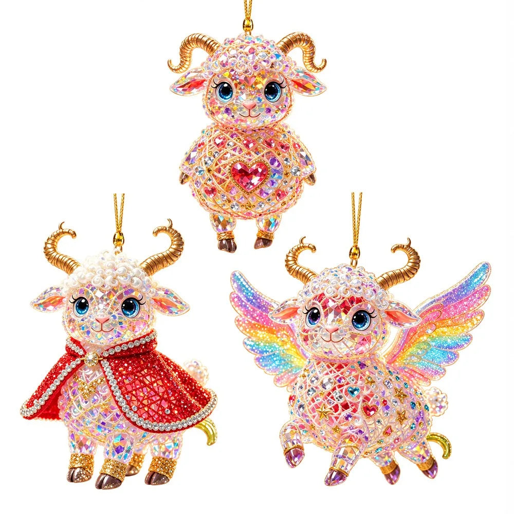 Rhinestone Goat Hanging Ornament – Acrylic Zodiac Charm Set Holiday Ornament Set Richie's 10-3PCS