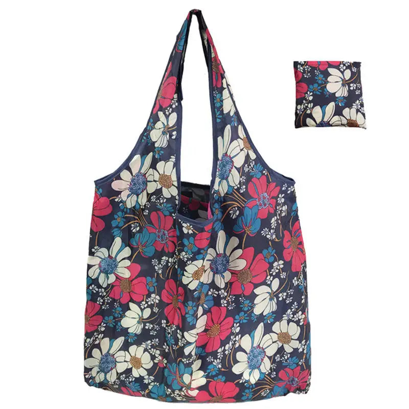 Reusable Foldable Tote Bag – Large Eco Grocery Shopping Bag Reusable Tote Bag Richie's Navy Blue Flower