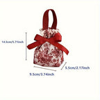 5pcs Red Velvet Drawstring Gift Bags Floral Ribbon Bow | Canvas Velvet Gift Bags Richie's