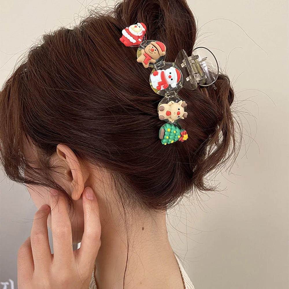 Santa & Reindeer Christmas Hair Claw Clip – Large Shark Clip Christmas Hair Clip Richie's