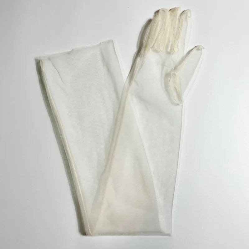 Women's Lace Tulle Long Gloves – Wedding, Prom & Party Bridal Lace Gloves Richie's beige