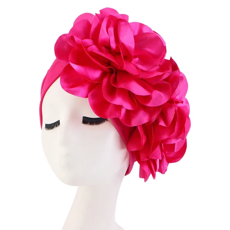 Women's Muslim Hijab Cap Flower Turban Bonnet – 11 Colors Hijab Turban Cap Richie's hot pink One Size