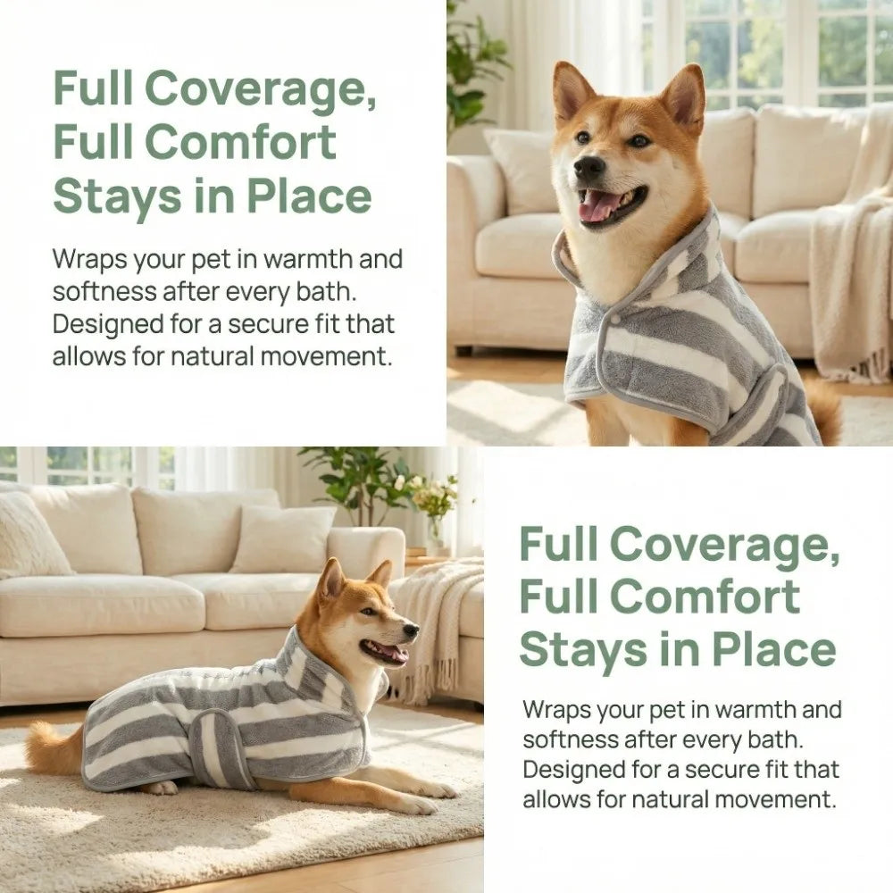 Microfiber Dog Bathrobe – Quick-Drying Pet Towel Robe Pet Drying Robe Richie's