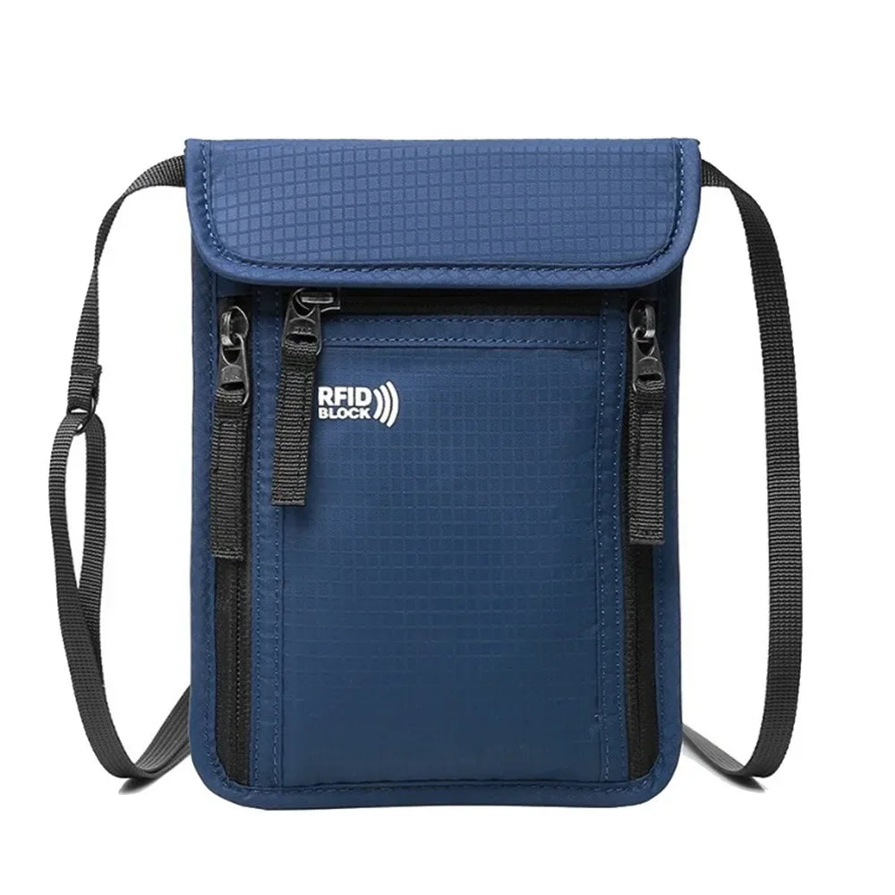 RFID Passport Holder Neck Wallet Travel Document Pouch Travel Passport Wallet Richie's Blue