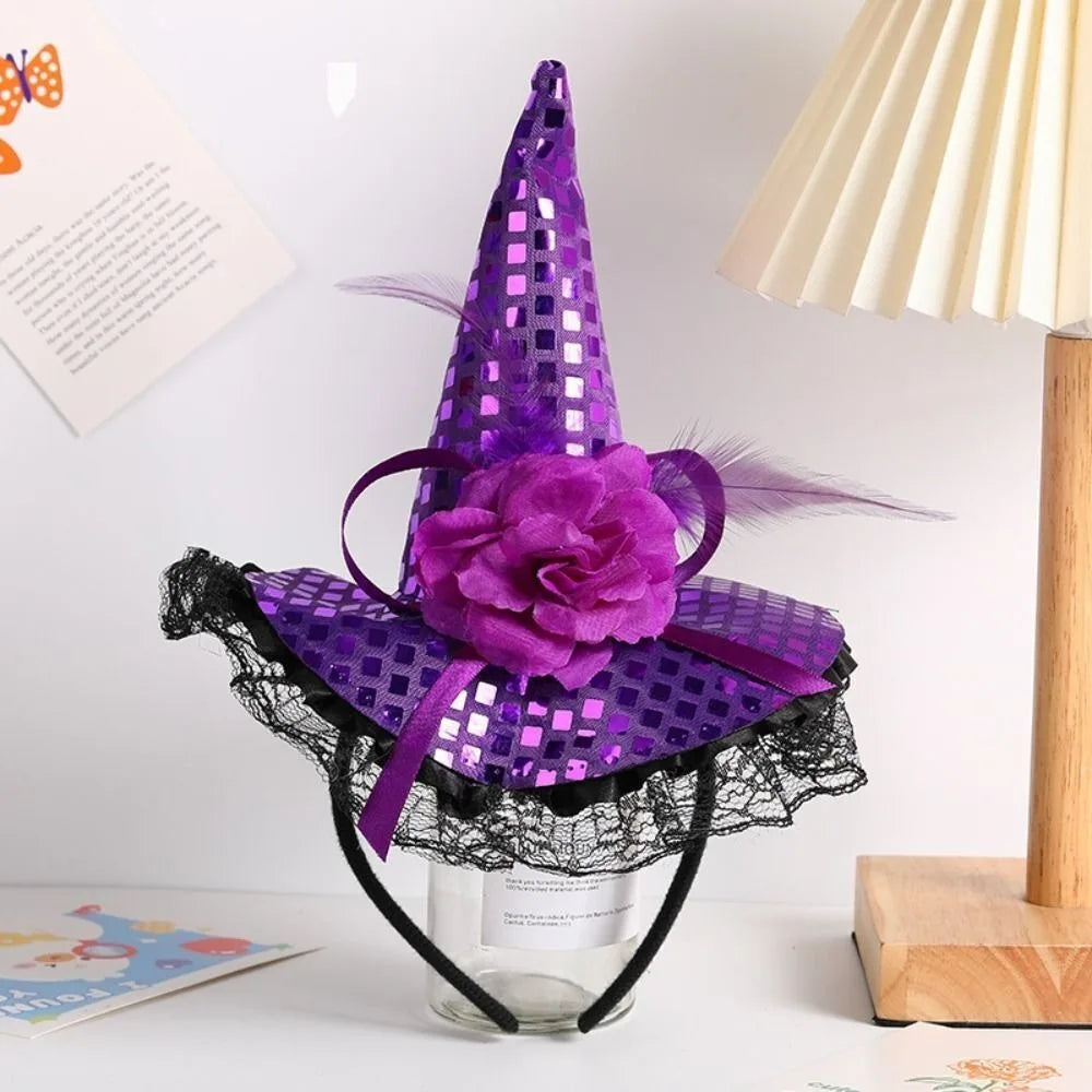 Halloween Witch Hat Headband – Lace Sequins Hair Hoop Halloween Costume Headband Richie's Purple