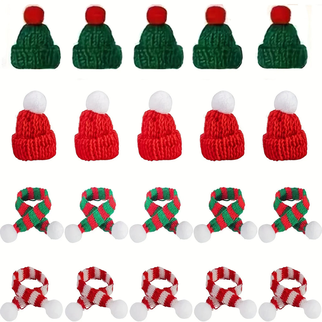 20PCS Mini Christmas Hats & Scarves Set – DIY Holiday Decorations Christmas Craft Accessories Richie's 20pcs Mixed