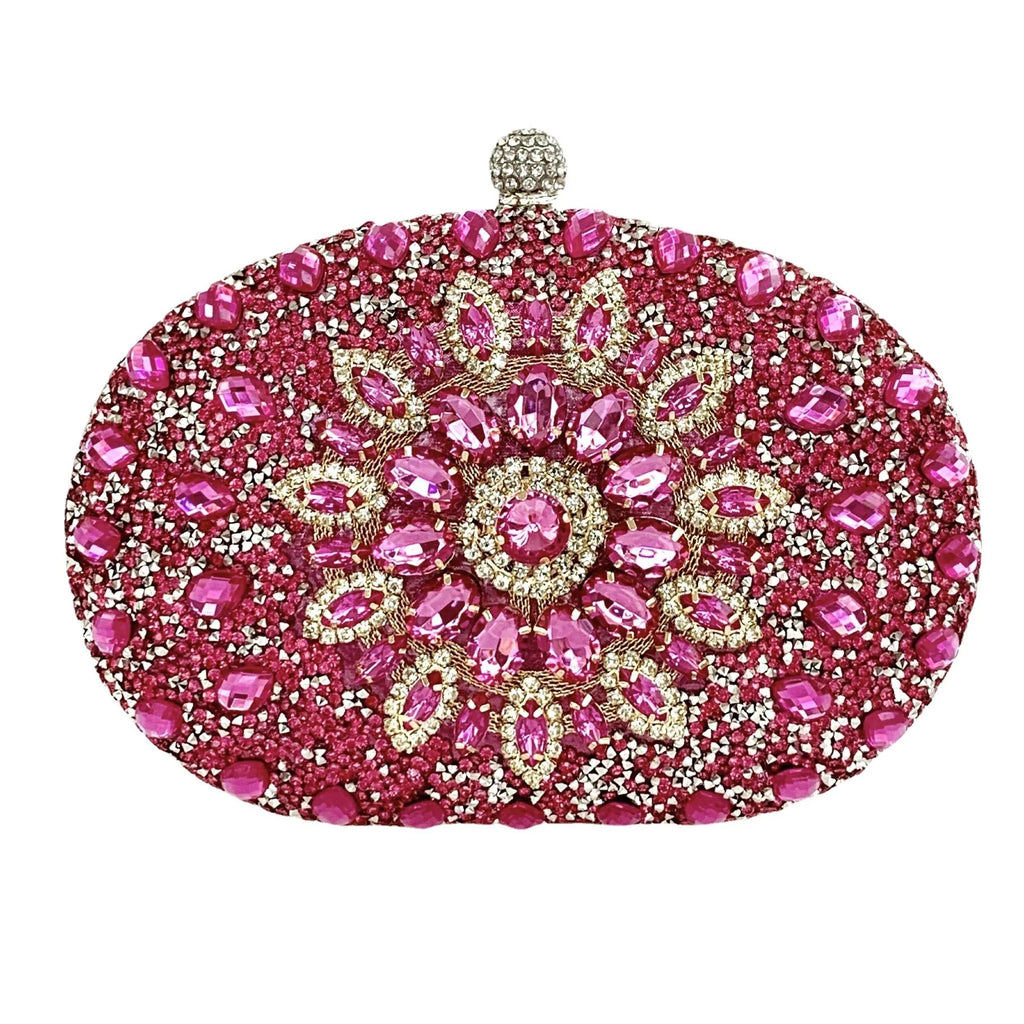 Flower Rhinestone Evening Clutch Bag with Chain – Prom & Wedding Evening Clutch Bag Richie's Pink 20x5x15cm