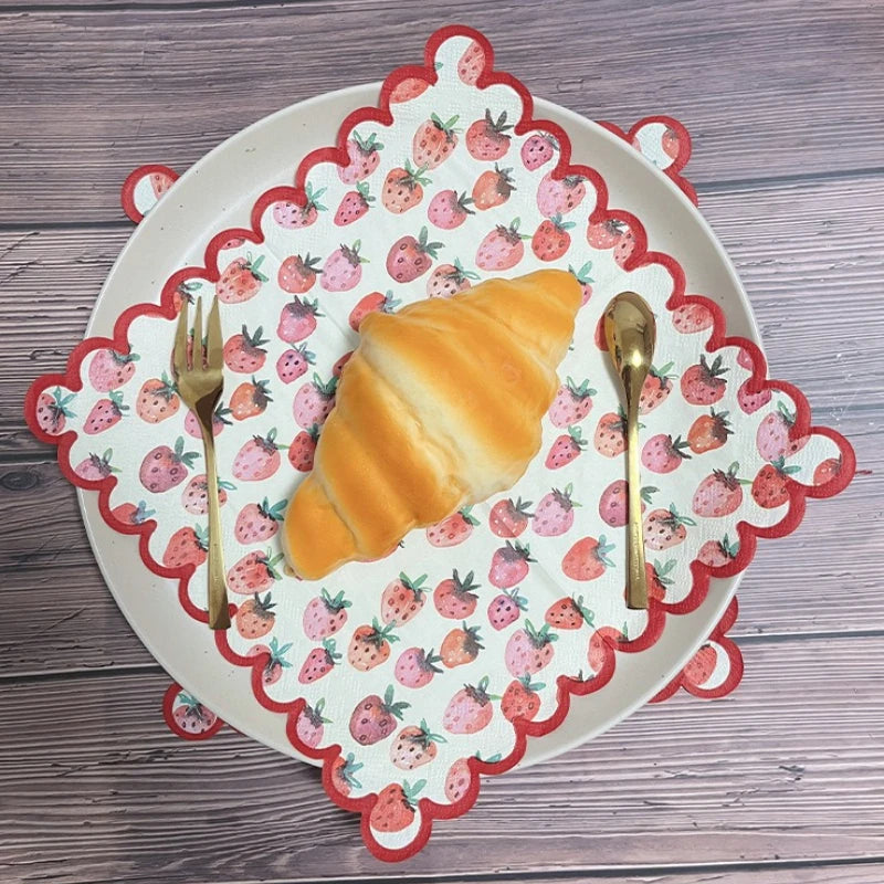 Strawberry Red Scalloped Paper Napkins 25x25cm | Party & Holiday Decorative Paper Napkins Richie's