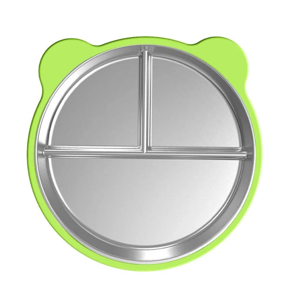 Stainless Steel Toddler Divided Plate with Silicone Suction Base Toddler Divided Plate Richie's Light Green
