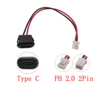 5Pcs USB Type-C Female to JST PH 2.0mm 2-Pin Wire Connectors Wire Cable Connector Richie's Black