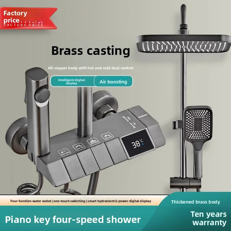 Gun Gray Brass Shower System – Piano Button Pressurized Nozzle Set Shower System Set Richie's