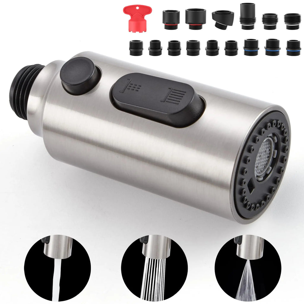 3-Mode Pull-Out Faucet Replacement Nozzle | High Pressure Faucet Spray Nozzle Richie's BN brushed color